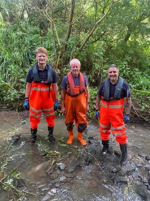 Ward councillors pictured at the clean-up day at Whiston Brook