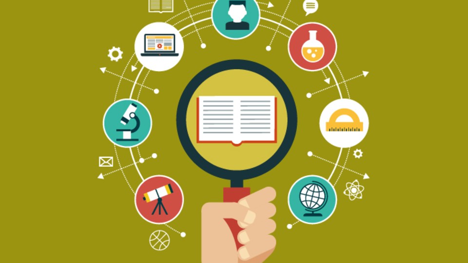 Concept of subjects with one being shown under a magnifying glass