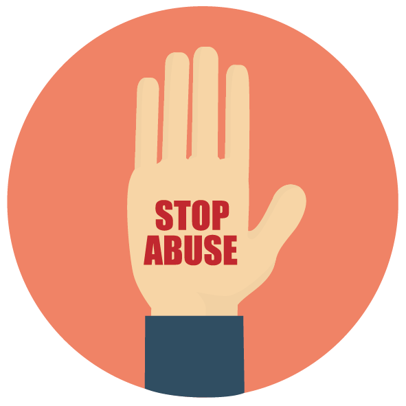 raised hand with the words stop abuse
